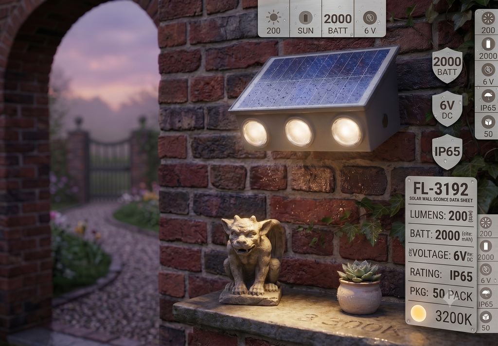 FL-3192 12W Solar Duvar Apliği Güneş Enerjili Bahçe Lambası IP65 Su Geçirmez 3200K Sıcak Beyaz