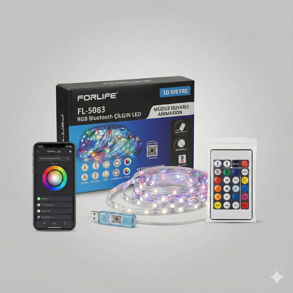 Forlife FL-5083 / Rgb + Bluetooth Çılgın LED + Sese ve Müziğe Duyarlı Animasyon 10 Metre